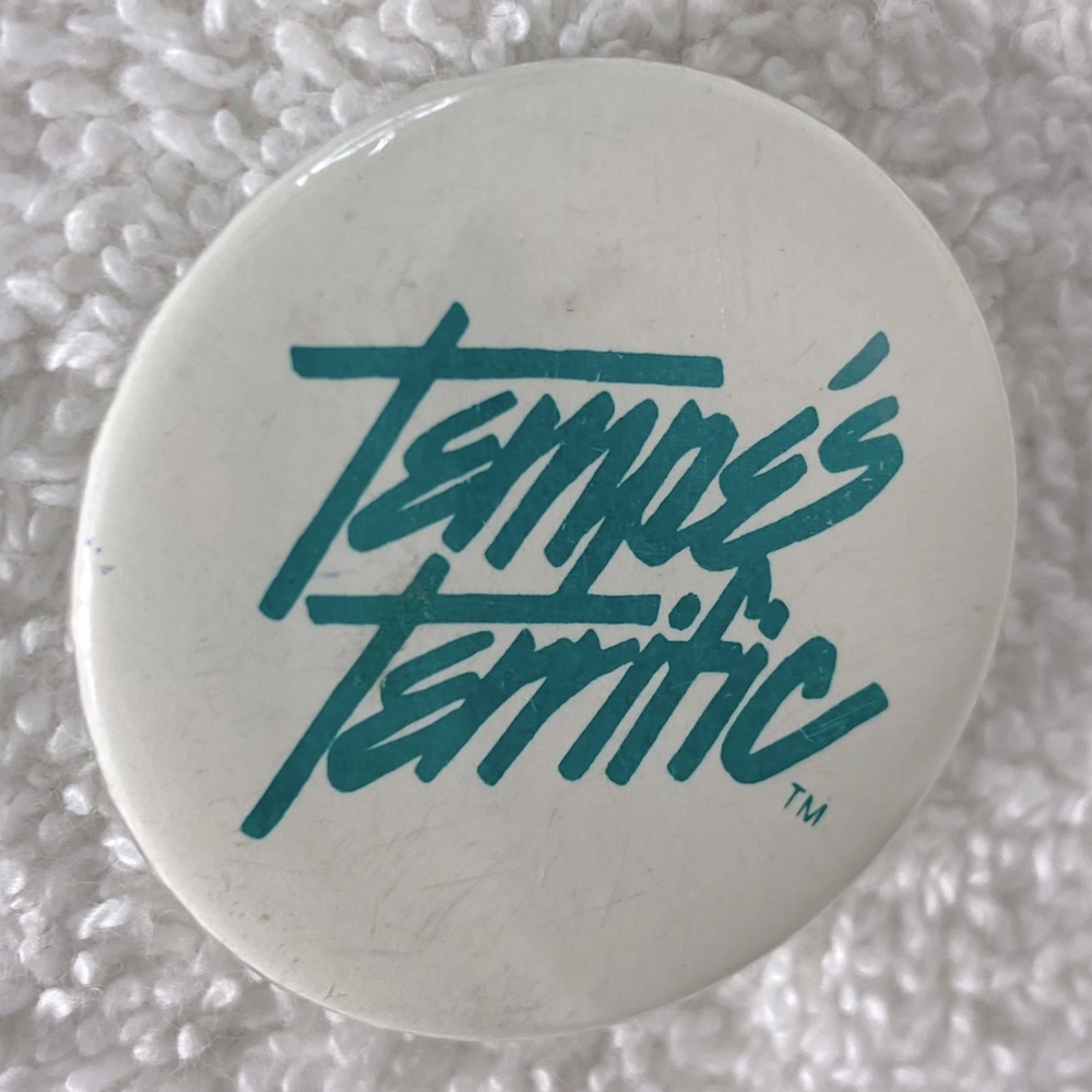 5/$35 Vintage White Teal Tempe’s Terrific Pin Back Button Badge - Picture 7 of 7